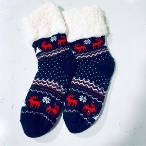 NEW! Cozy Fleece-Lined Reindeer & Snowflake Socks NWOT